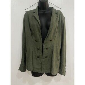 Free People Linen Blend Military Blazer Jacket Womens Small Green Boho Preppy